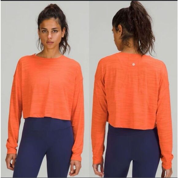 NWOT LULULEMON Muscle Love Long Sleeve Shirt in Tiger Mesh Warm Coral, $98 large - Picture 1 of 7